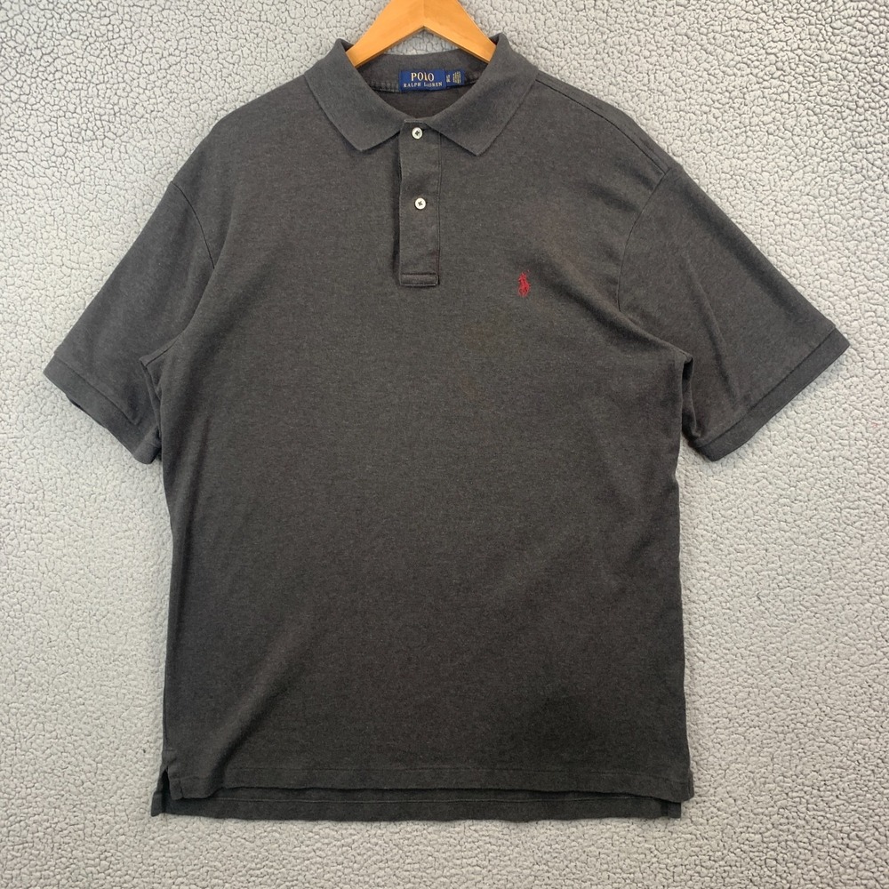 Polo Ralph Lauren Mens Gray Short Sleeve Pique Polo Shirt Tall LT Red Pony